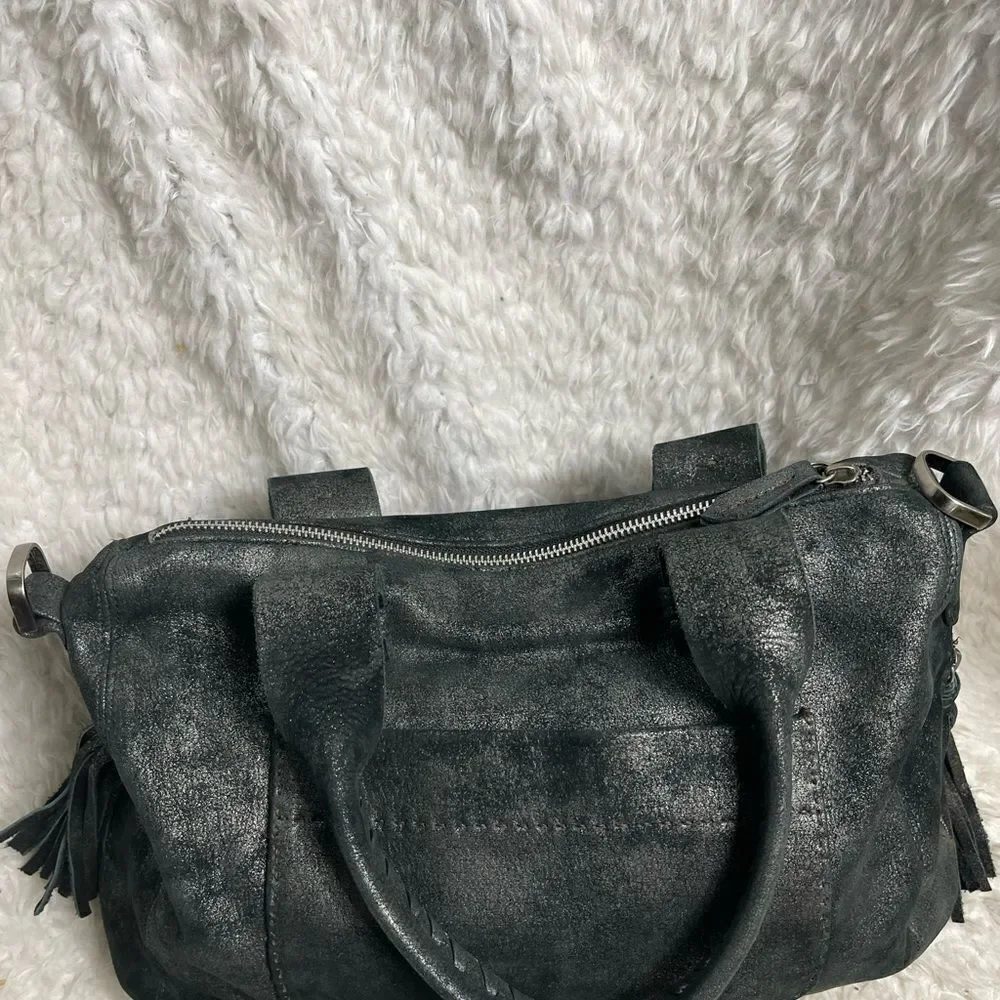 Carla Mancini black metallic silver Medium Satchel bag silver tone hardwares